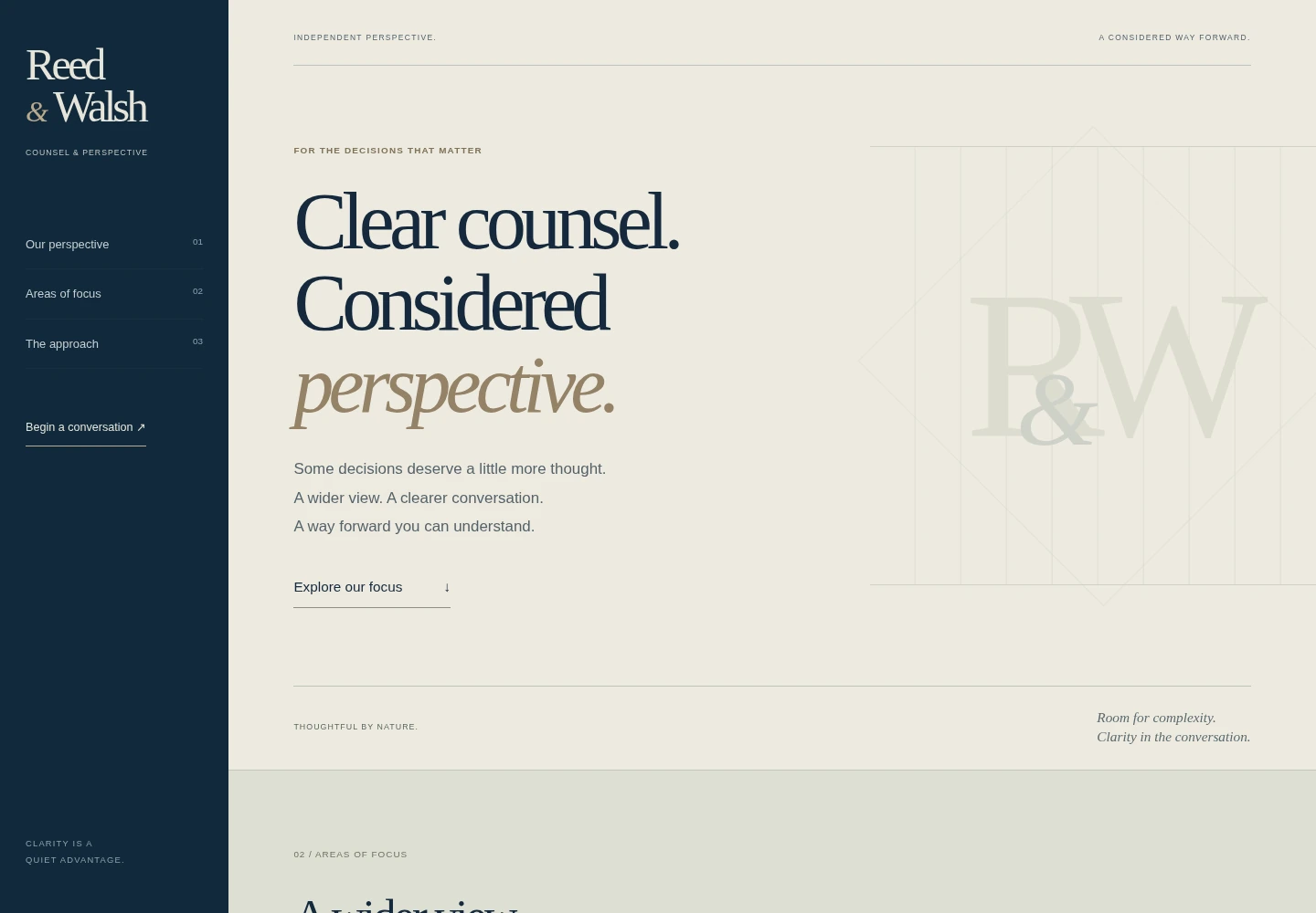 Actual rendered Reed & Walsh concept homepage