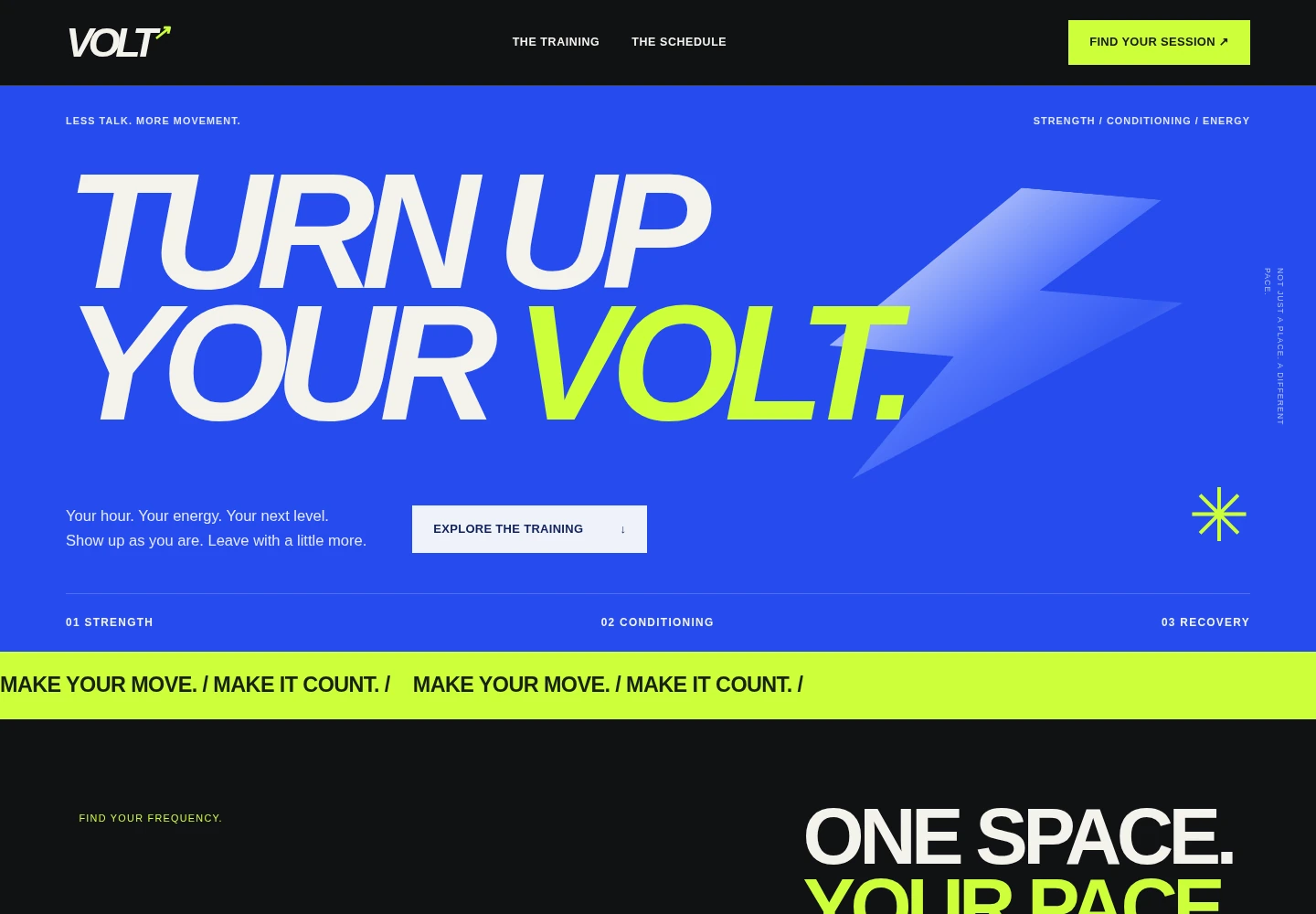 Actual rendered Volt Fitness concept homepage